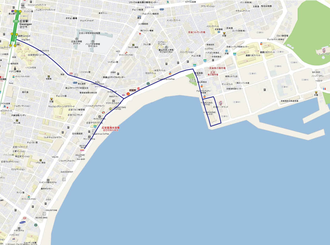 釜山廣安里海水浴場遊覽路線地圖