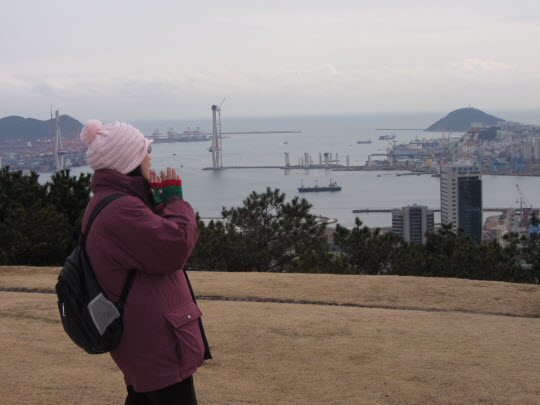 釜山中央公園忠魂塔俯瞰釜山港景色