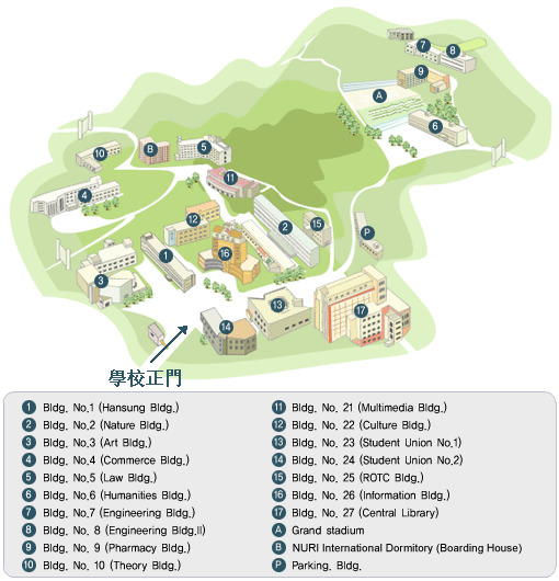 釜山慶星大學學院地圖 Busan KYUNGSUNG University campus map