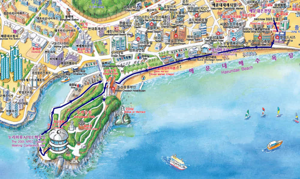 釜山冬栢島步行路線地圖